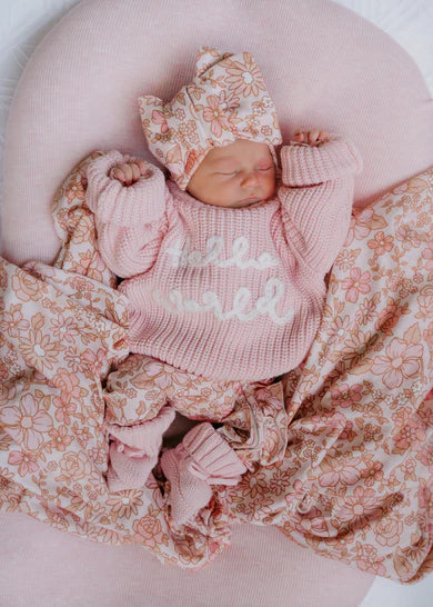 'Hello World' Chunky Knit Jumper - Baby Pink