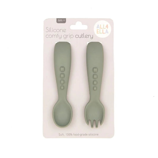 Silicone Fork & Spoon Set - Olive