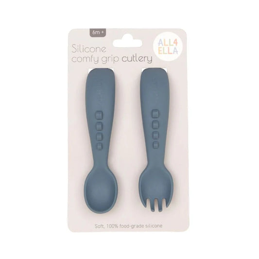 Silicone Fork & Spoon Set - Slate Blue