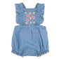 Embroidered Denim Romper - Mid Indigo Blue