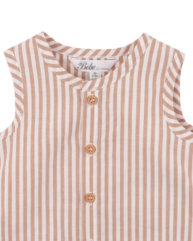 Brady Woven Romper - Caramel Stripe