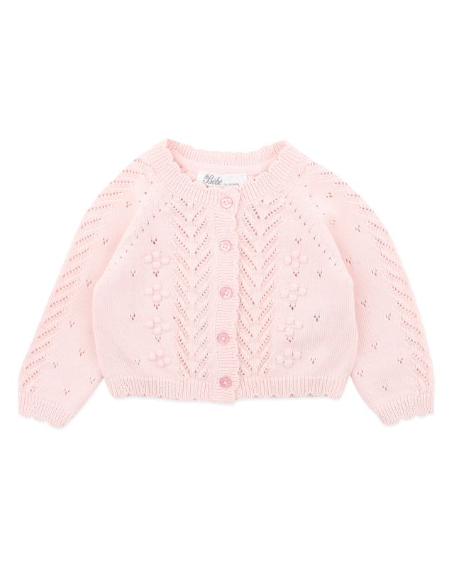 Girl Pointelle Cardigan - Pale Pink