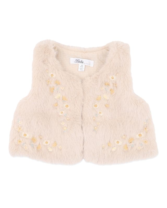 Winnie Emb. Faux Fur Vest - Natural