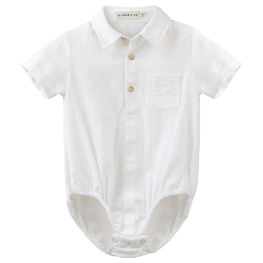 Archie S/S Button Romper - Ivory