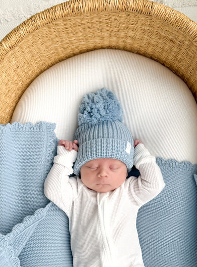Knitted Pom Beanie - Blue