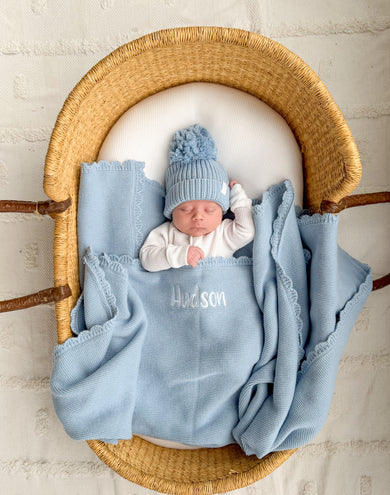Knitted Pom Beanie - Blue