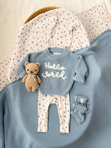 'Hello World' Chunky Knit Jumper - Blue
