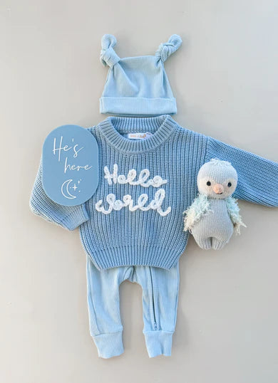 'Hello World' Chunky Knit Jumper - Blue