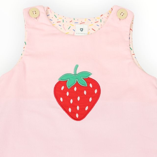 Strawberry Appliqued Cord Dress- Pink