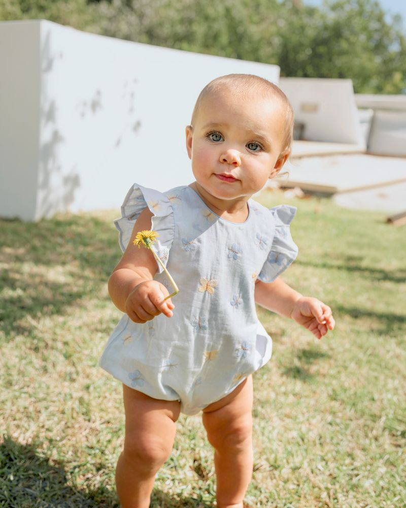Libby Emb. Butterfly Romper - Pale Blue