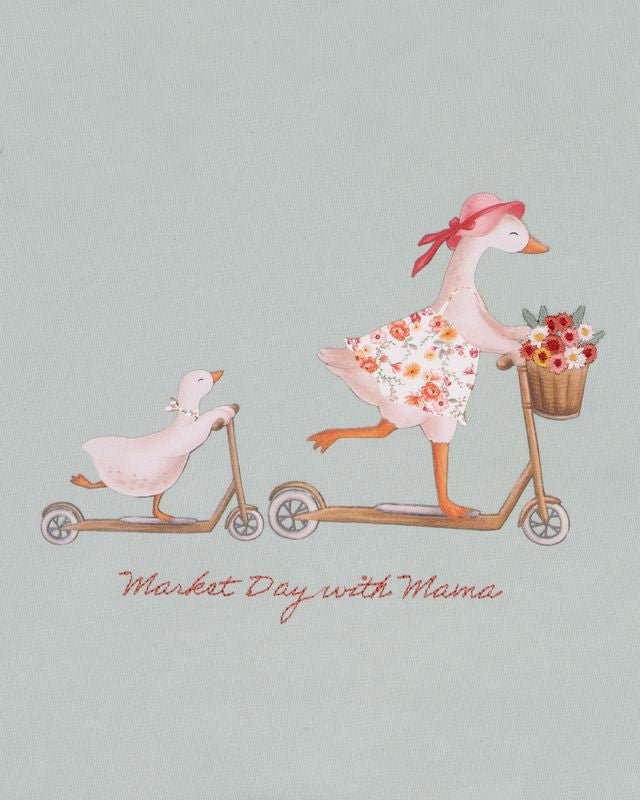 Emmy Ducks On Scooter L/S Tee - Dusky Sage