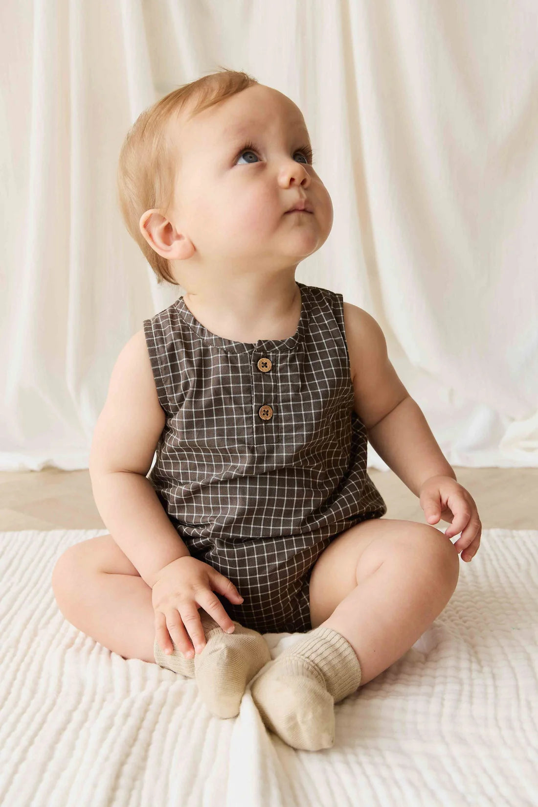 Archie Playsuit - Coffee Grid