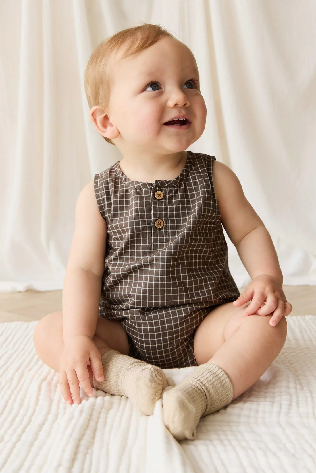 Archie Playsuit - Coffee Grid