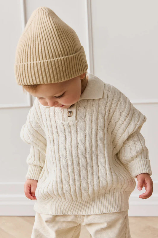 Leon Knitted Beanie - Hay 0-2Yrs