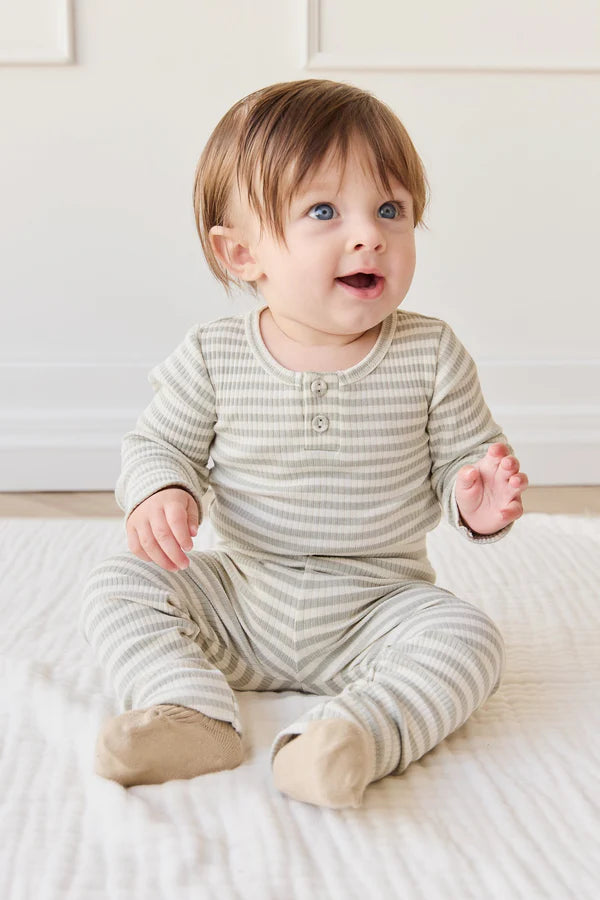 Modal L/Slv Slim Stripe Bodysuit - Raindance/Cloud