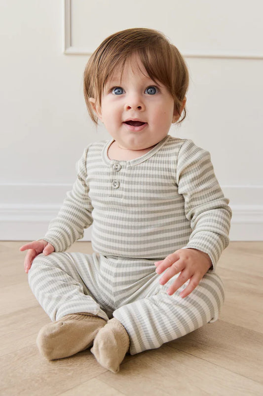 Modal L/Slv Slim Stripe Bodysuit - Raindance/Cloud