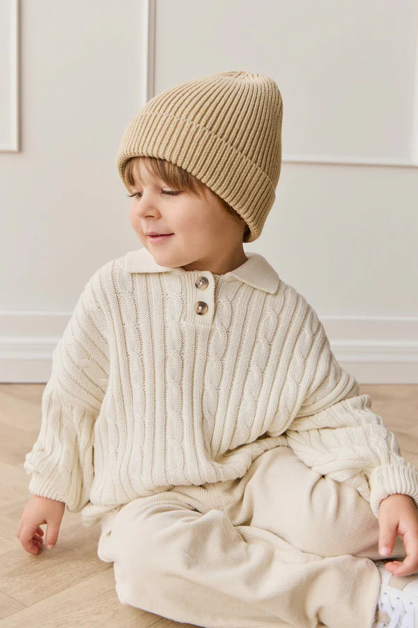 Leon Knitted Beanie - Hay 0-2Yrs