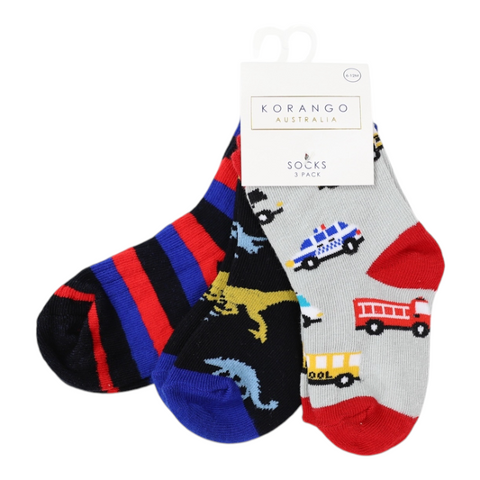 Socks 3 Pk - Cars & Dinosaurs