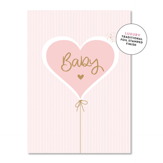 Card - Baby Heart Balloon Pink