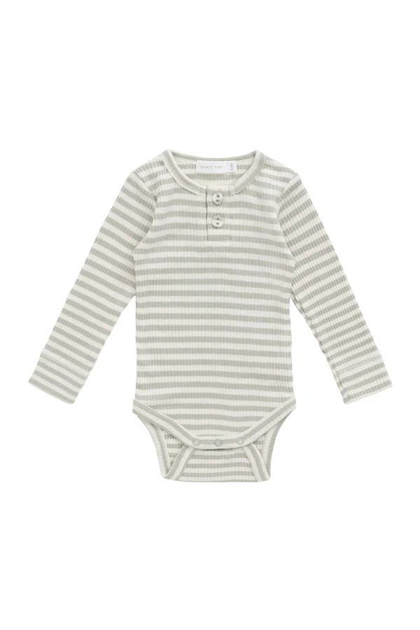 Modal L/Slv Slim Stripe Bodysuit - Raindance/Cloud