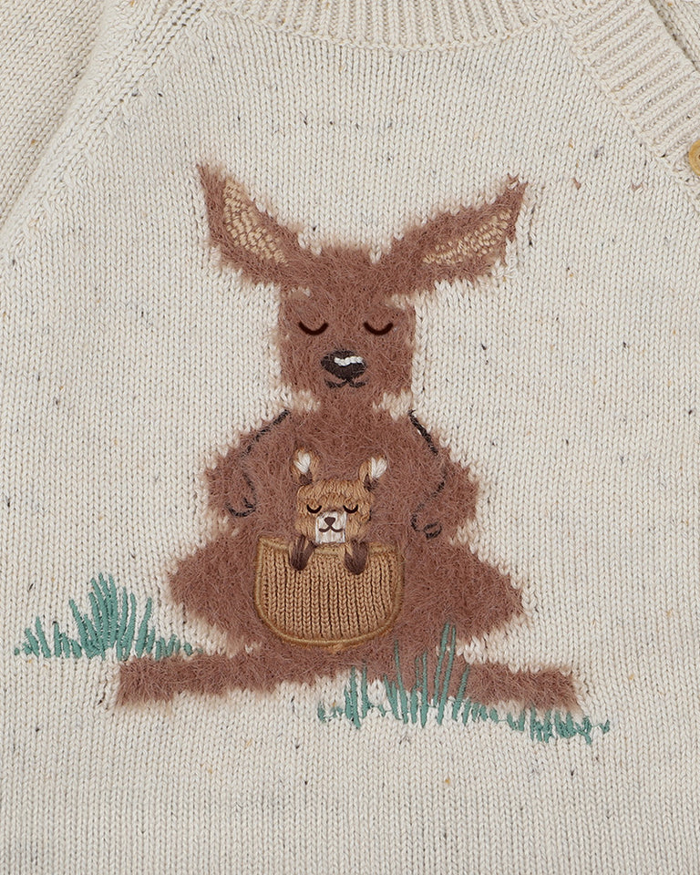 Charlie Kangaroo Knitted Jumper - Cream Speckle