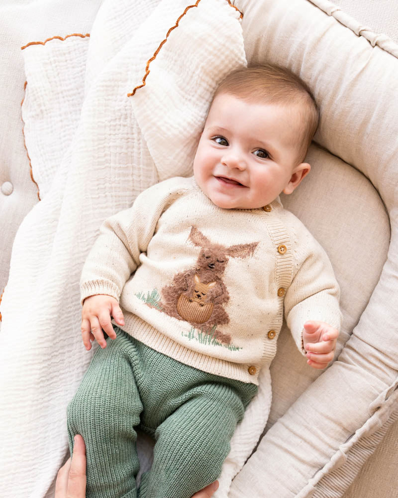 Charlie Kangaroo Knitted Jumper - Cream Speckle