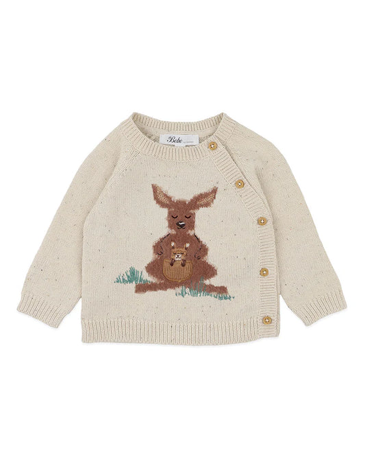 Charlie Kangaroo Knitted Jumper - Cream Speckle