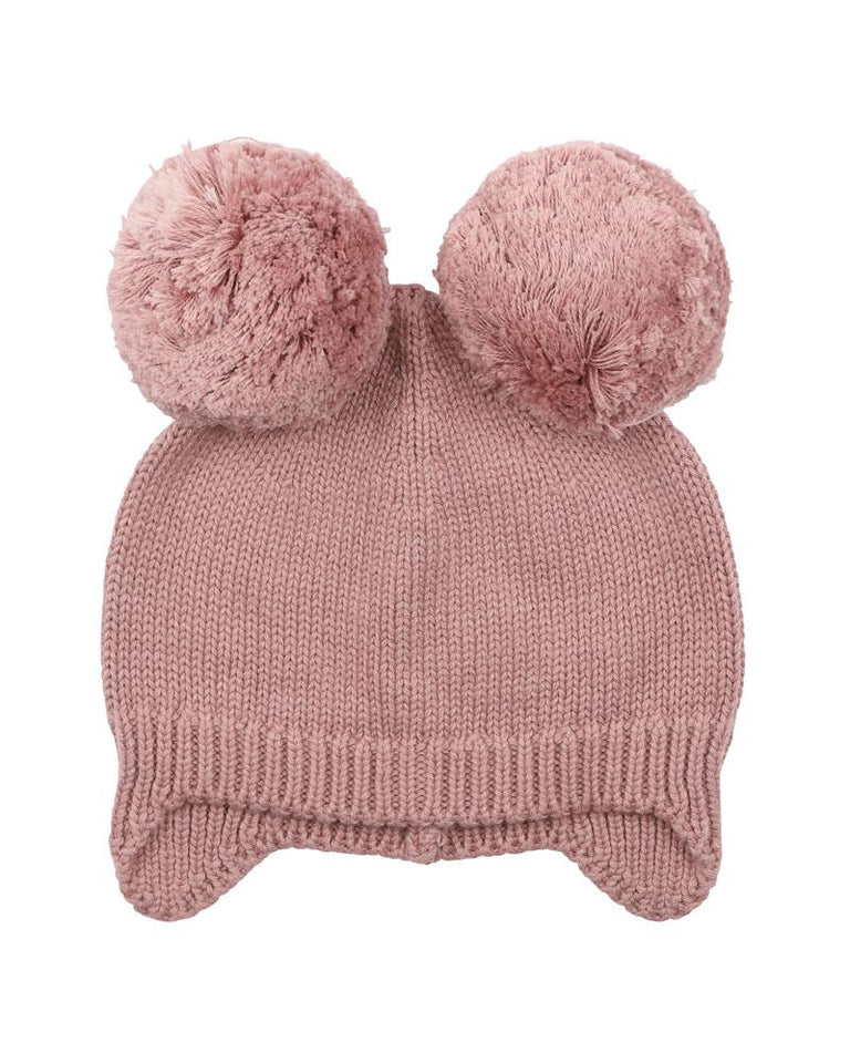 Aubrey Pom Pom Knitted Beanie - Dusky Pink