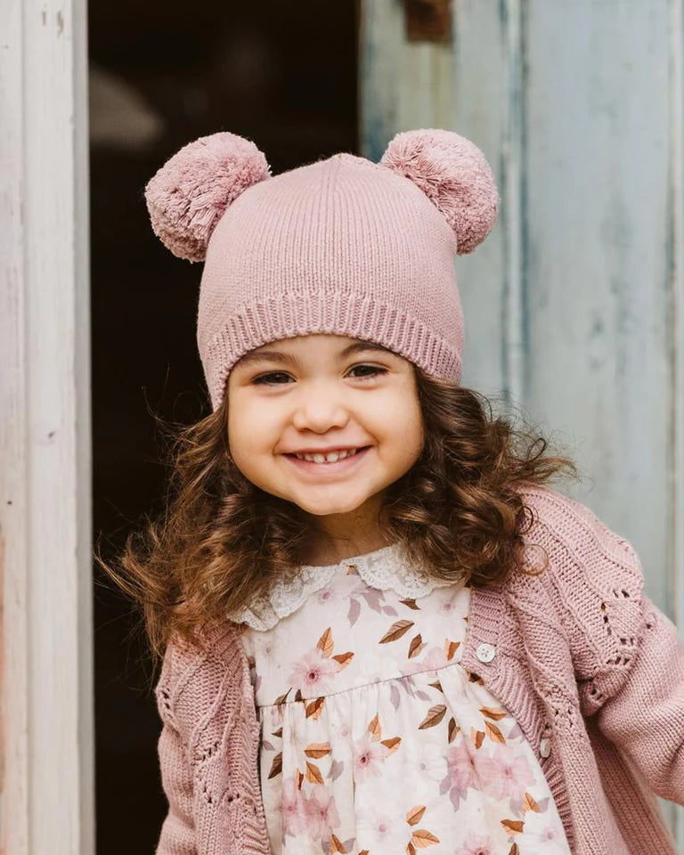 Aubrey Pom Pom Knitted Beanie - Dusky Pink