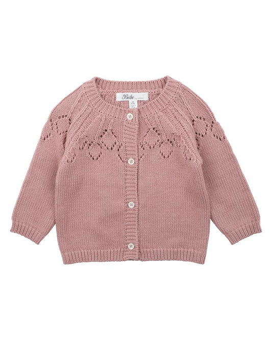 Aubrey Needle Out Knitted Cardigan - Dusky Pink