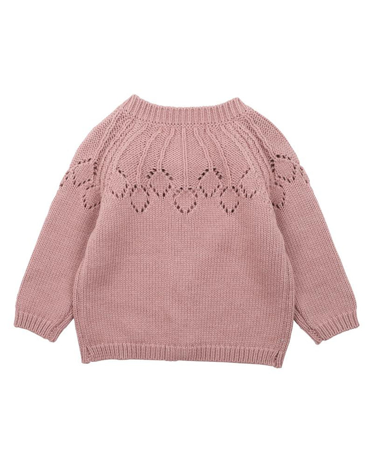 Aubrey Needle Out Knitted Cardigan - Dusky Pink