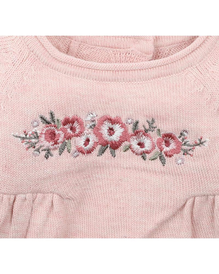 Thea Embroidered Knitted Bodysuit - Pale Pink Marl
