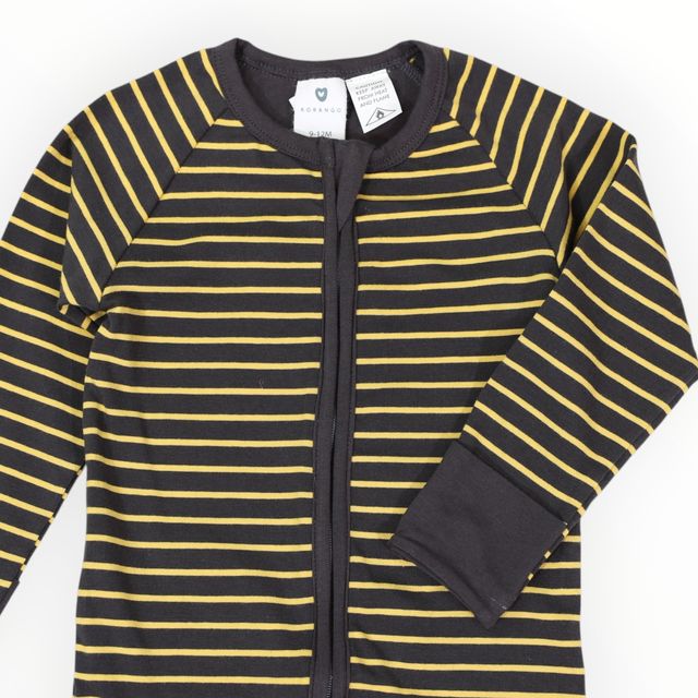 Striped Zip Cotton Romper - Charcoal