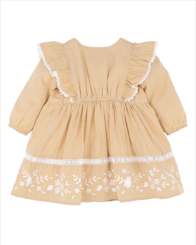 Winnie Emb. Gingham Dress - Mustard Check