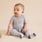 Organic Stripe Rib S/S Bodysuit - Rain Drop