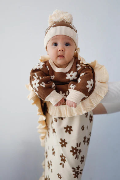Frill Knit Blanket - Daisy Floral Chocolate