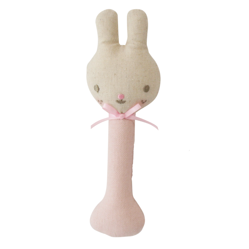 Linen Bunny Stick Rattle - Pink