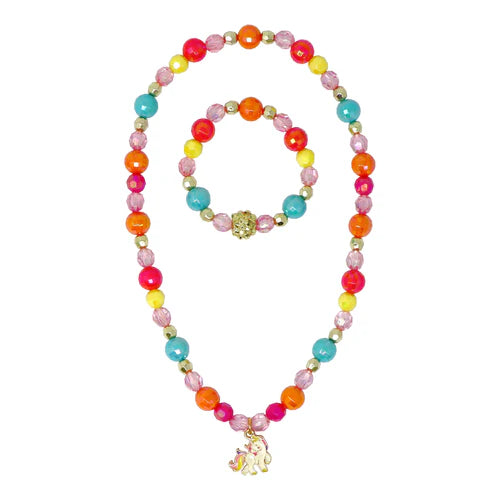 Unicorn Rainbow Charm Necklace & Bracelet Set
