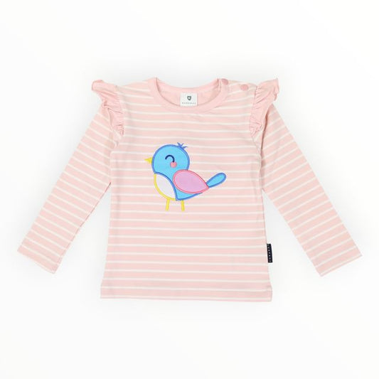 Frill Bird Striped Top - Pink