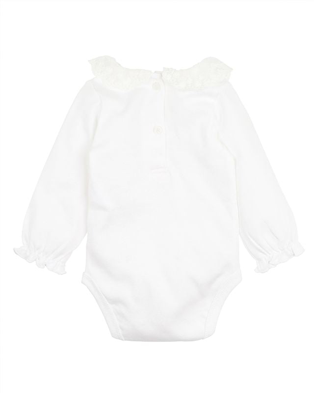 Girls Lace Collar L/S Bodysuit- Cloud