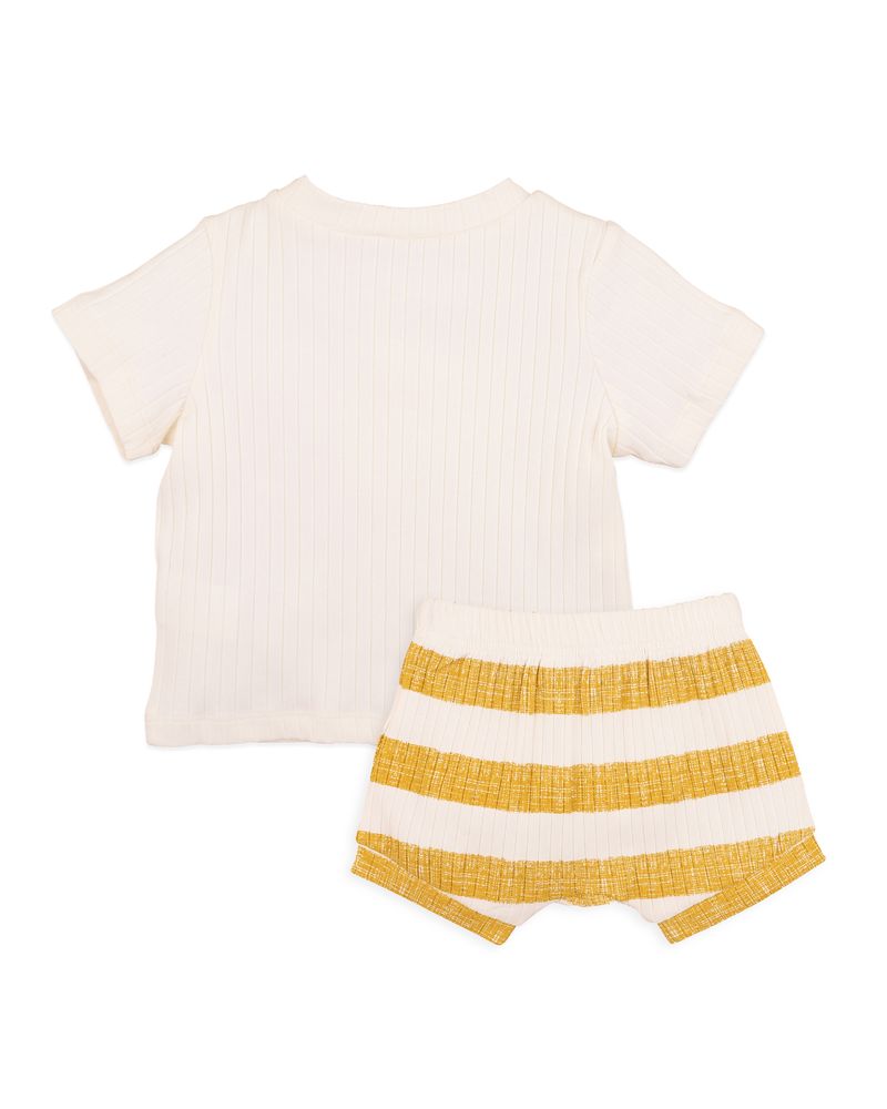 Sway Wide Rib Shorts & Tee Set - Mustard Stripe