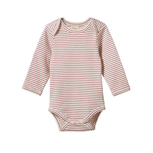 Nature Baby L/S Bodysuit - Rhubarb Pinstripe