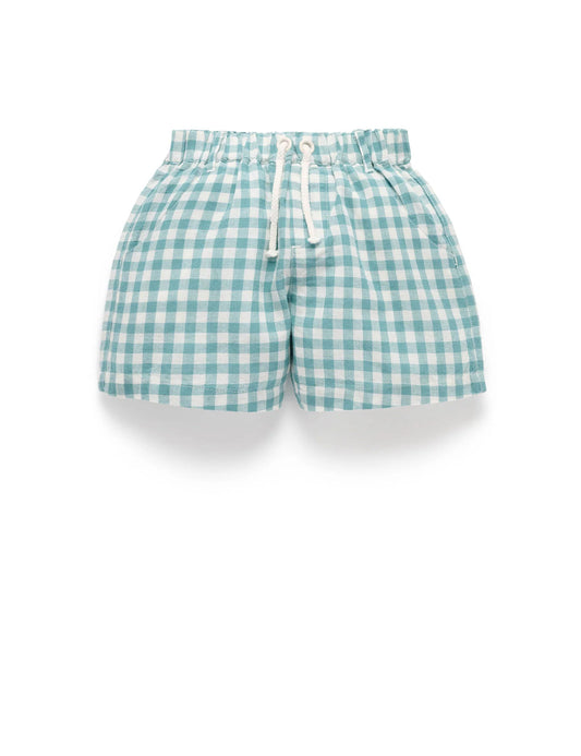 Pull on Gingham Shorts - Kingfisher Stripe