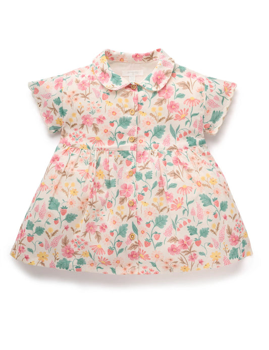 Linen Blend Shirt Dress - Strawberry Garden Floral