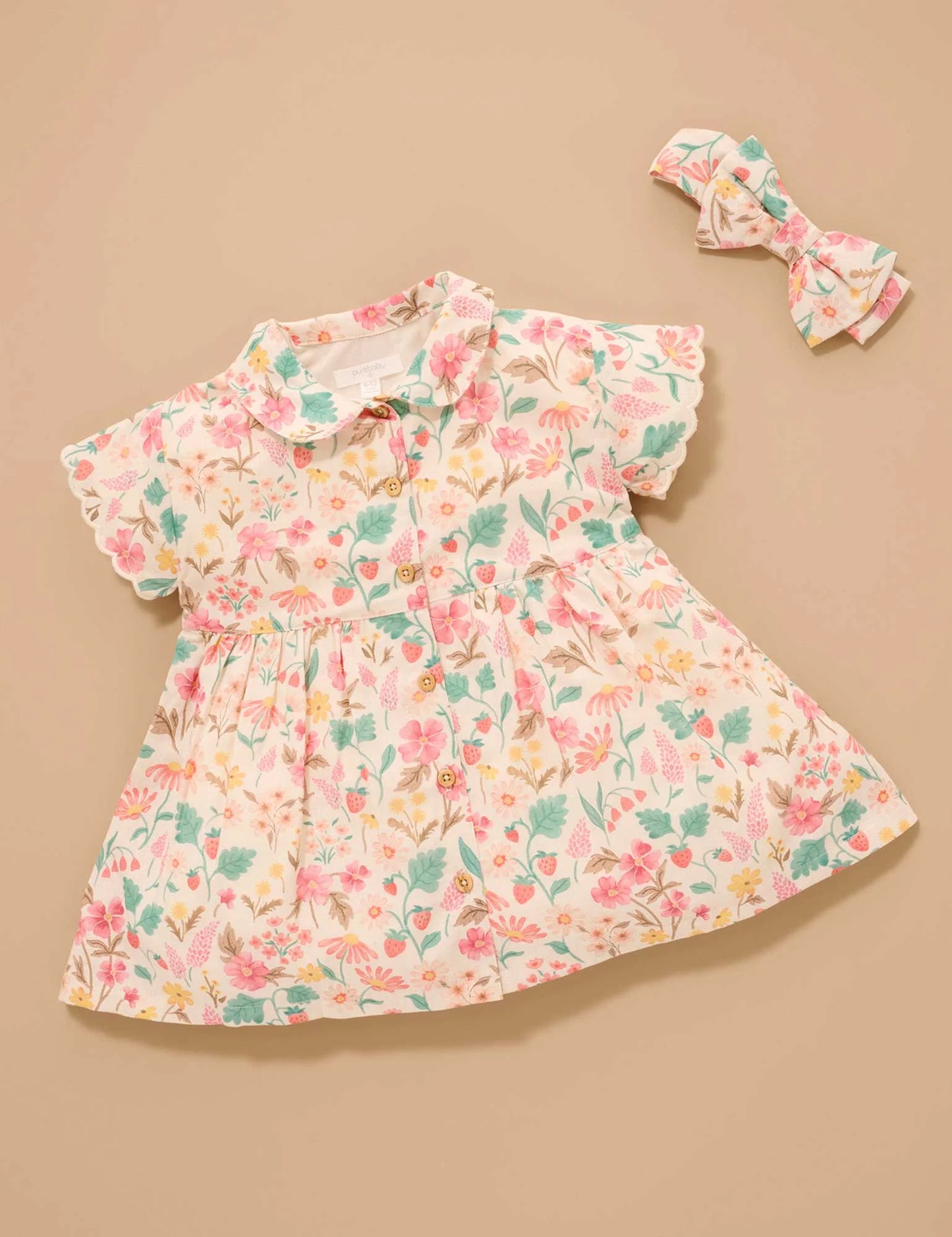 Linen Blend Shirt Dress - Strawberry Garden Floral