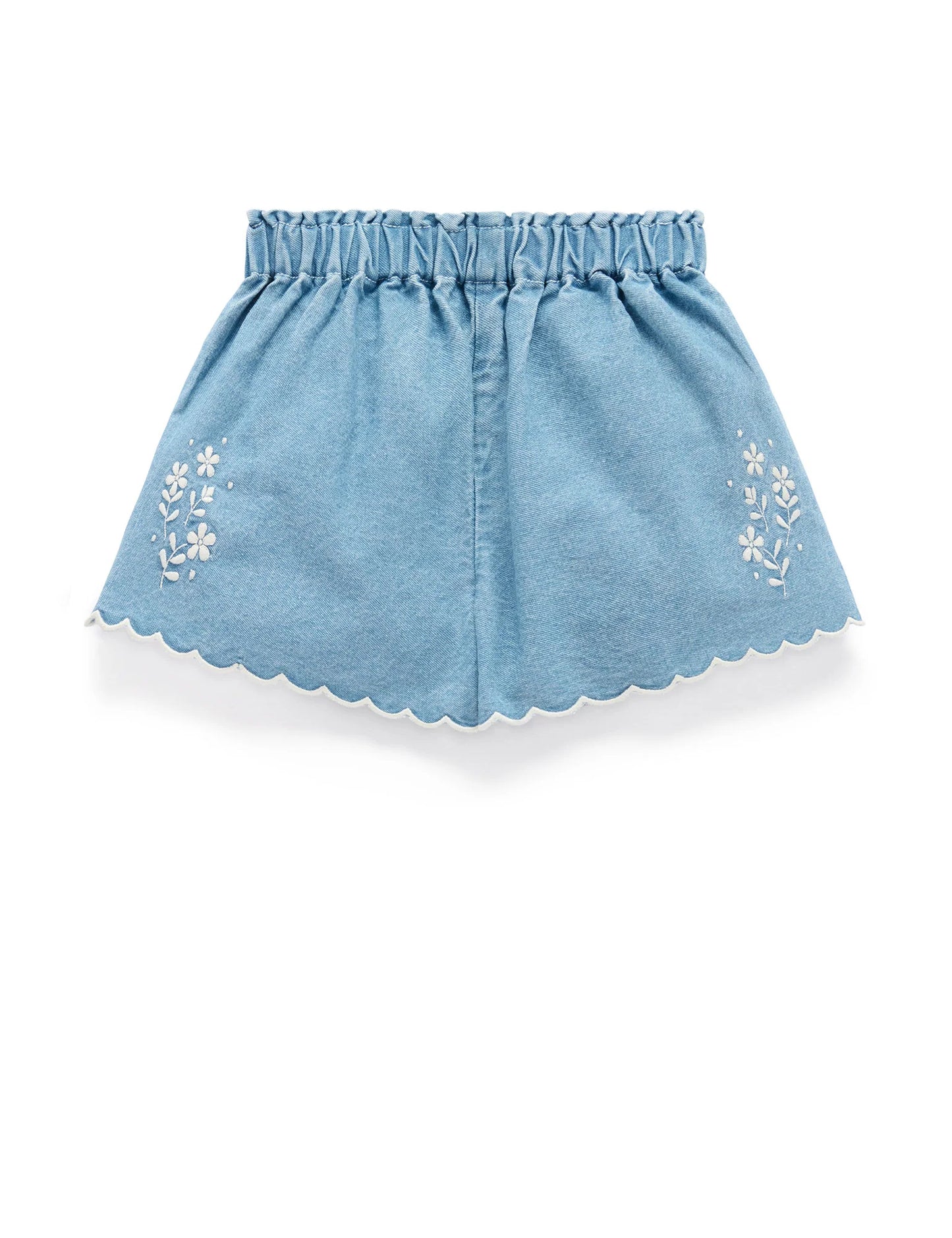 Scalloped Denim Shorts - Faded Denim