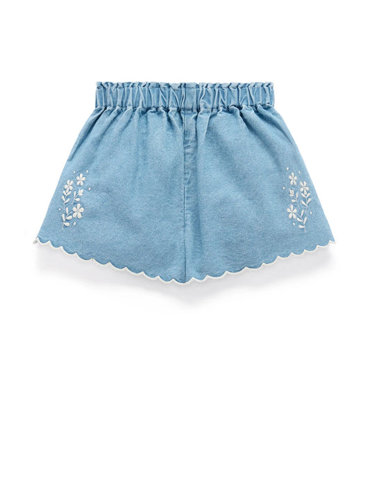Scalloped Denim Shorts - Faded Denim