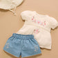 Scalloped Denim Shorts - Faded Denim