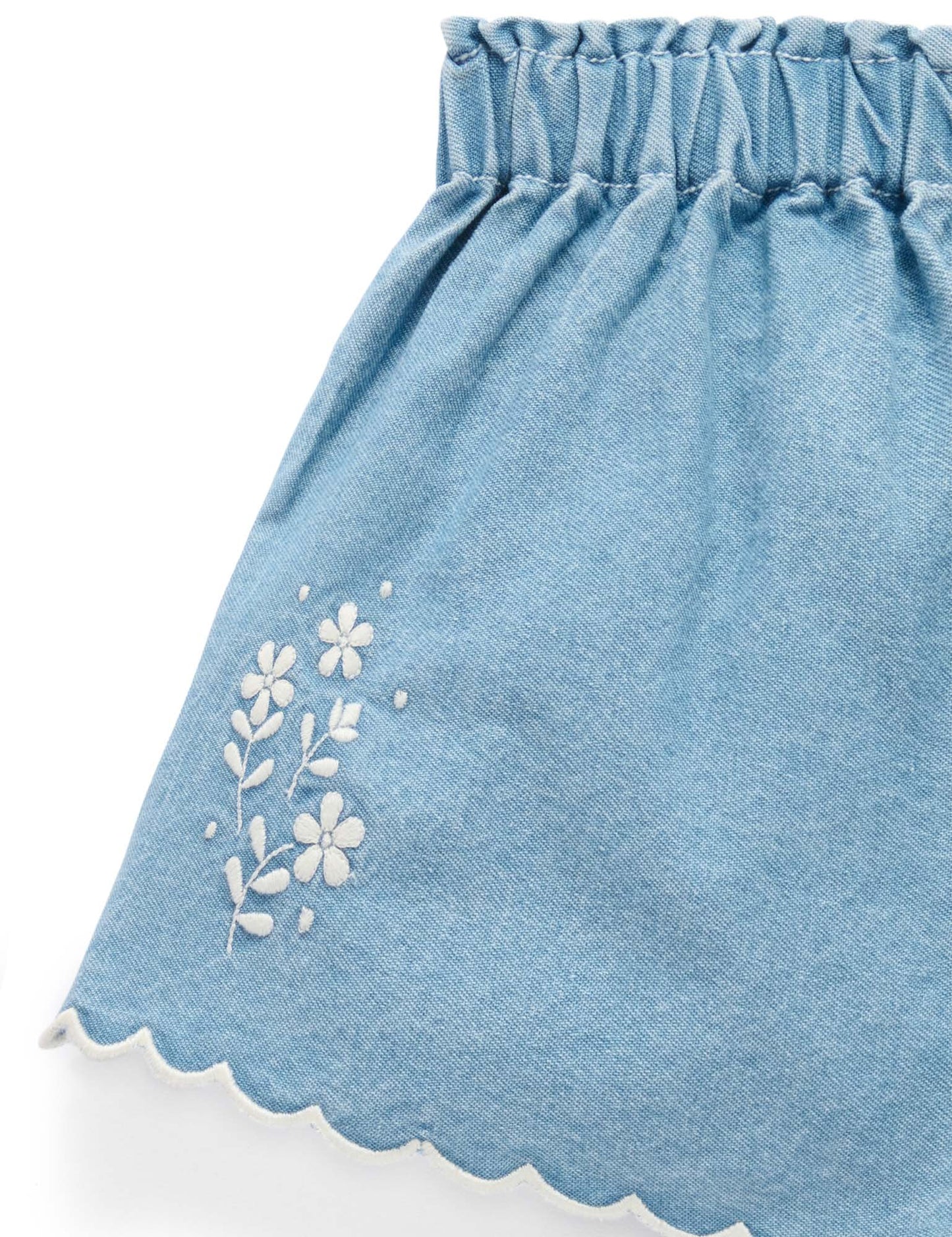 Scalloped Denim Shorts - Faded Denim