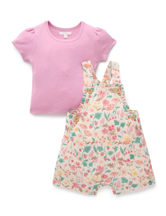 Linen Blend Overall Set - Strawberry Garden Floral